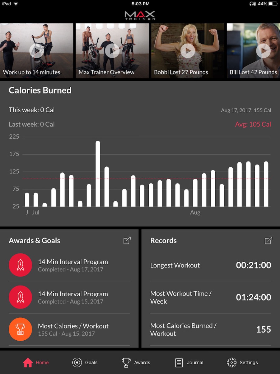 Bowflex Max Trainer® M5 אליפטיקל משולב - מסך פתיחה של אפליקציה Bowflex Max Trainer® M5 אליפטיקל משולב - מסך פתיחה של אפליקציה